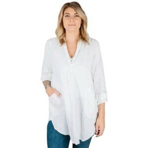 Paradise USA White Gauze Cover-Up Shirt S Lightweight Roll-Up Sleeve Tunic Top